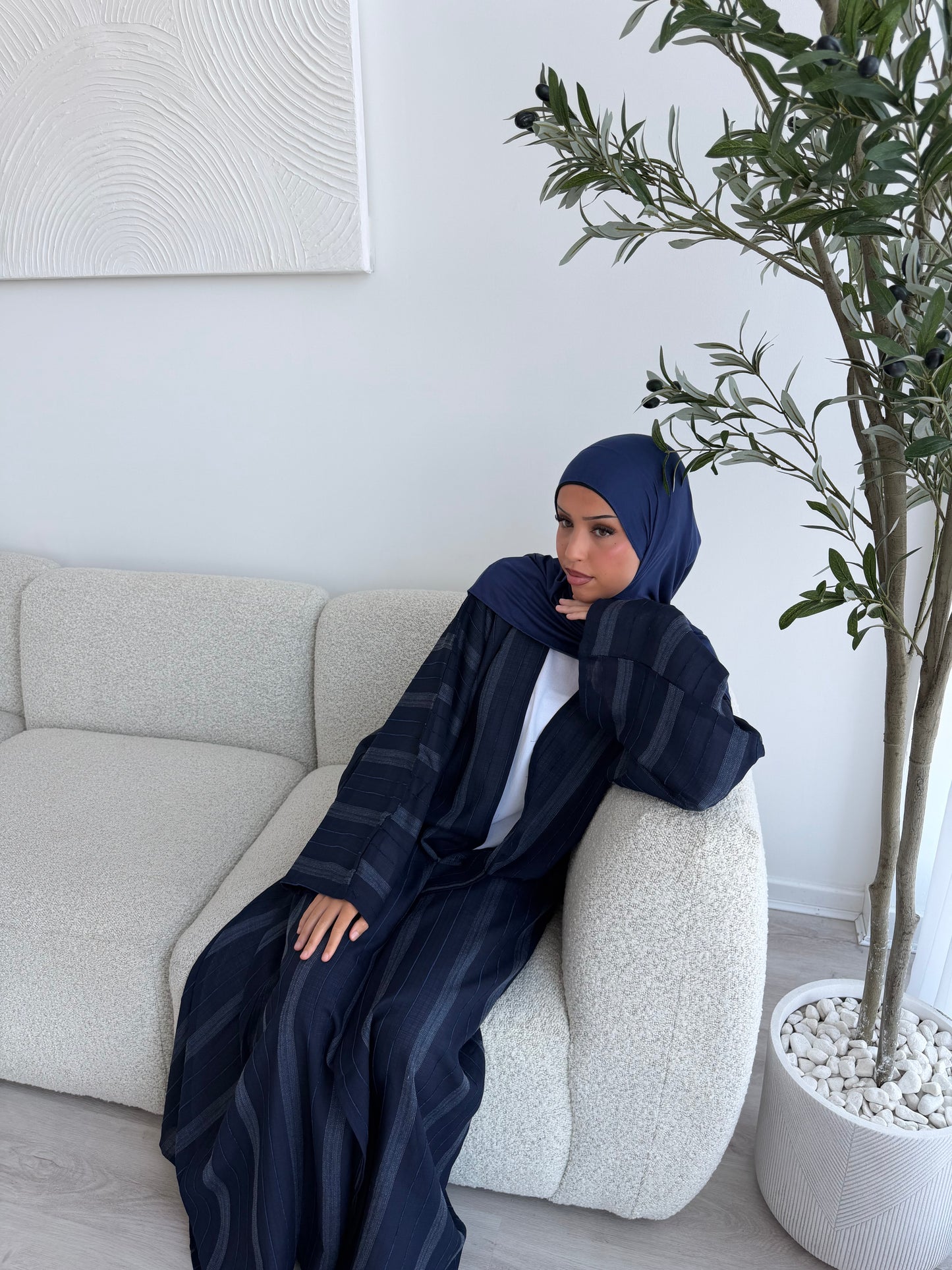Essential striped open abaya