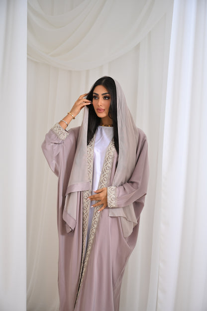 Light Pink with pearls Eid Luxury Lace Open Abaya LIMITED EDITION DROP