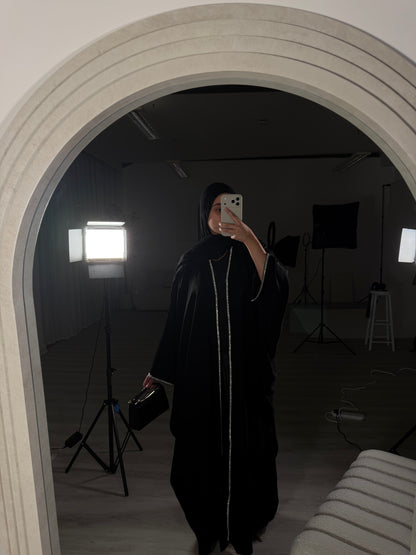 Aswad abaya- open nida abaya with silver lace