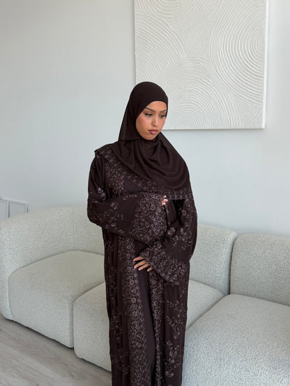 Aleena Floral printed chiffon abaya set with inner slip dress