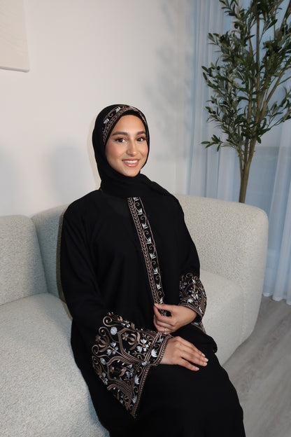 Maryam embroidery abaya with matching embroidery hijab