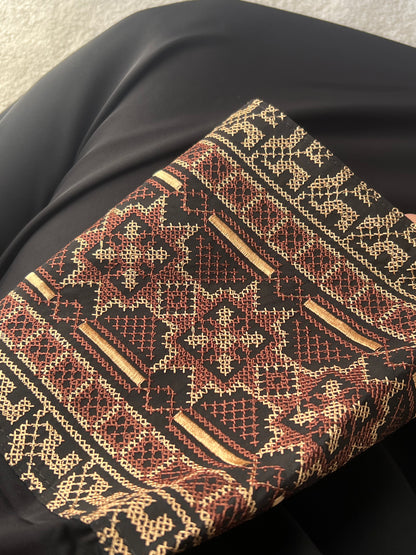 Tatreez 2.0 black closed nida abaya with brown embroidery