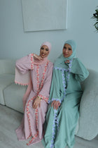 Yalda lace floral abaya set with inner slip dress