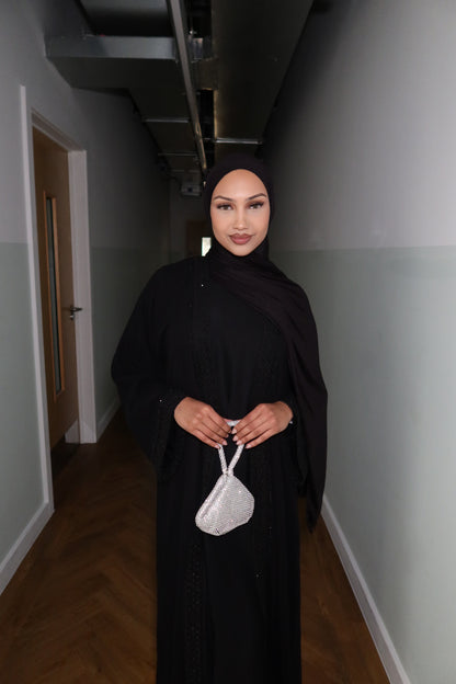 Ayah chiffon black gems abaya with inner slip dress