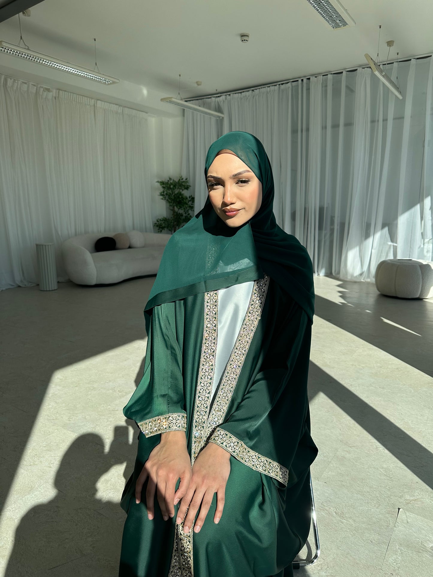 Emerald Green Luxury Lace Open Abaya LIMITED EDITION DROP