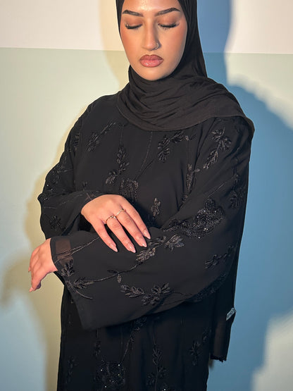 Halima chiffon black gems abaya with inner slip dress
