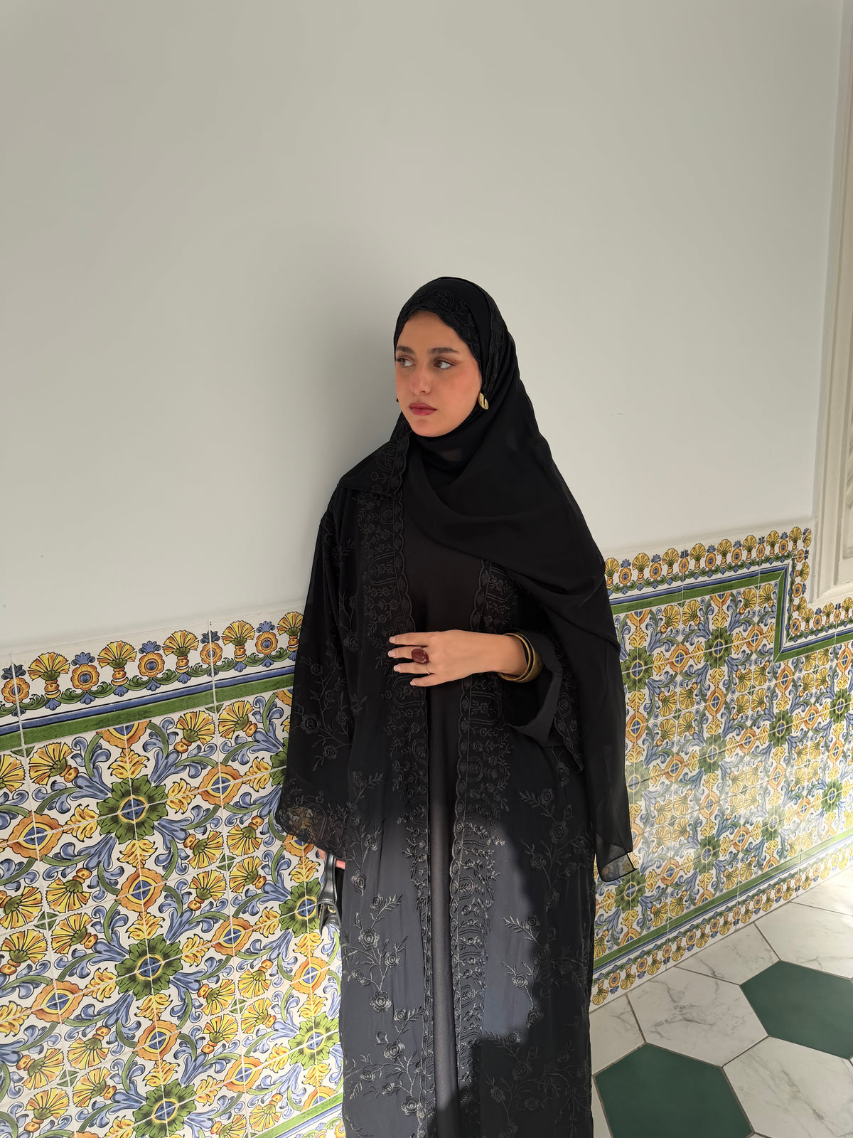 Aleena Floral printed chiffon abaya set EX DISPLAY**
