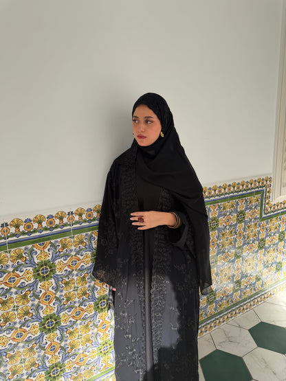 Aleena Floral printed chiffon abaya set EX DISPLAY**