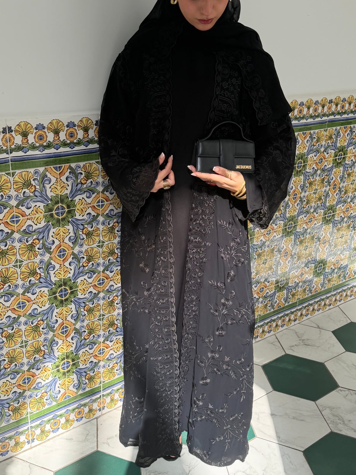 Aleena Floral printed chiffon abaya set EX DISPLAY**