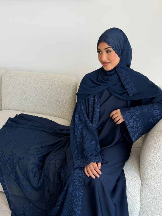 Aleena Floral printed chiffon abaya set with inner slip dress