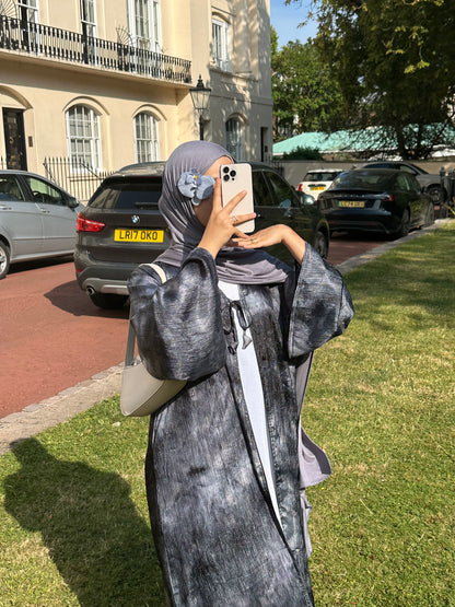 Bow tie up marble printed abaya