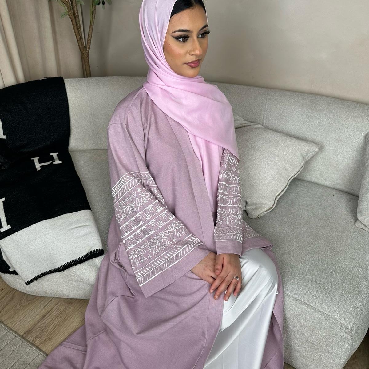 Rahma Embroidery Linen Abaya