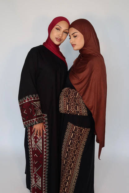 Tatreez 3.0 black buttoned nida abaya embroidery