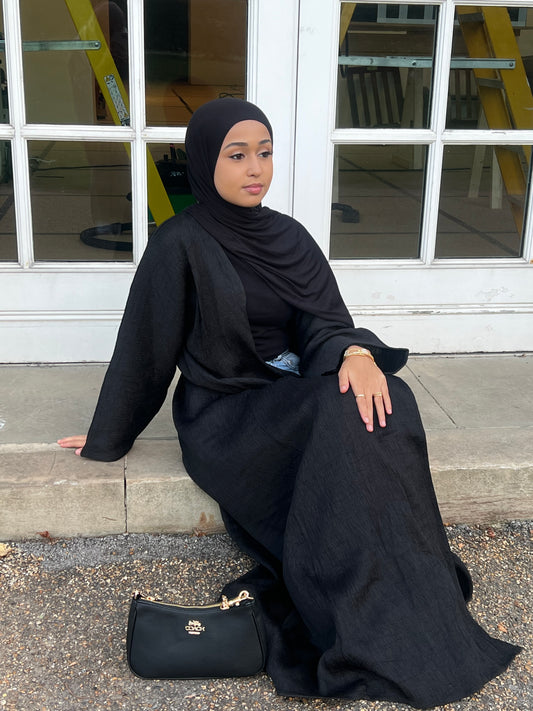 Rahma crushed linen open abaya