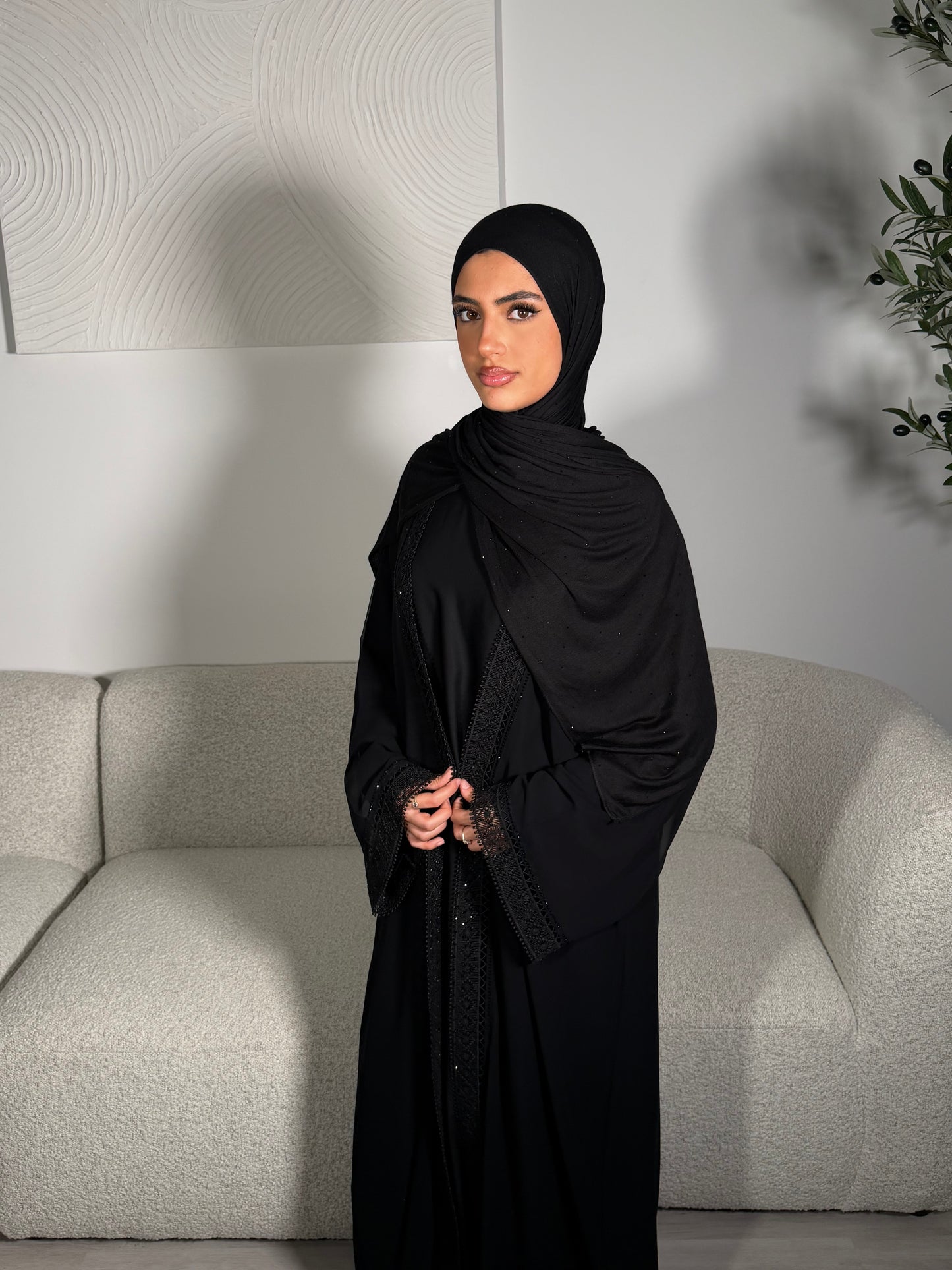 Ayah chiffon black gems abaya with inner slip dress
