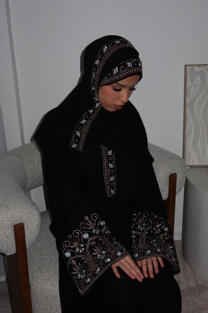 Maryam embroidery abaya with matching embroidery hijab