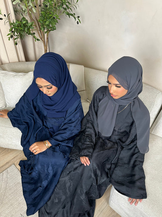 Hira Batwing Printed Abaya BLUE WITH NO INNER BELT