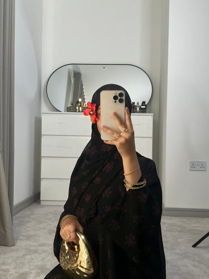 Sefina chiffon black gems abaya with matching chiffon gems hijab