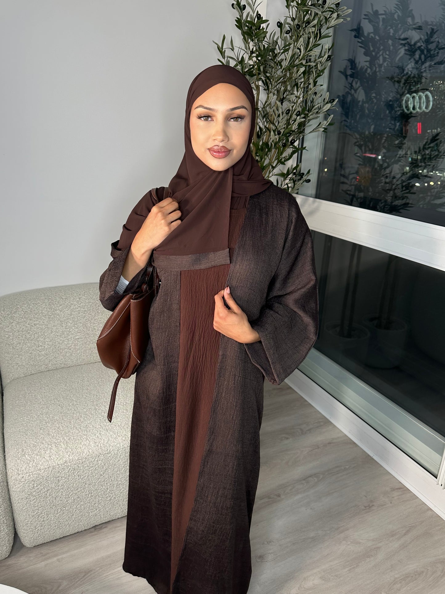 Rahma crushed linen open abaya