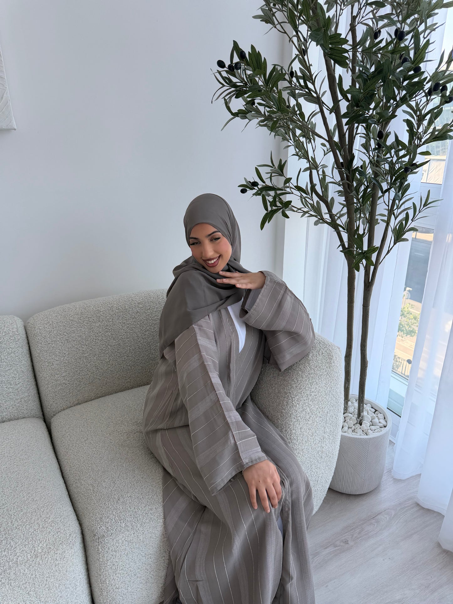 Essential striped open abaya