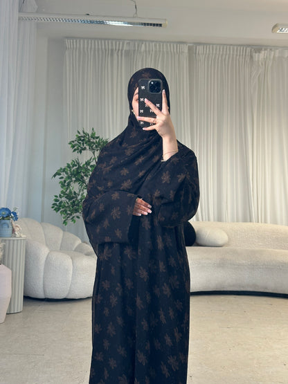Sefina chiffon black gems abaya with matching chiffon gems hijab