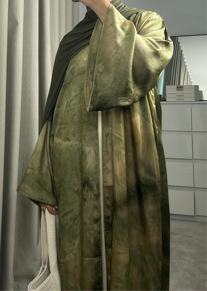 Bow tie up marble printed abaya