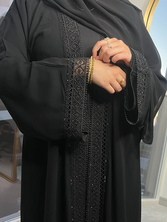 Ayah chiffon black gems abaya with inner slip dress