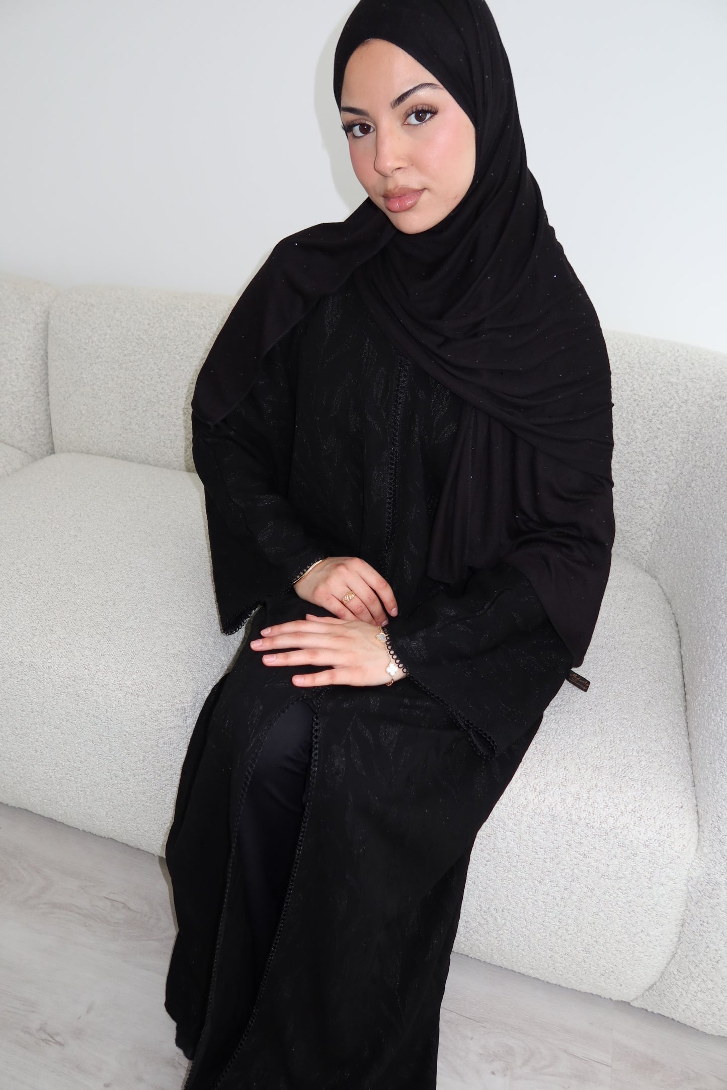 Omayra lace jacquard printed abaya