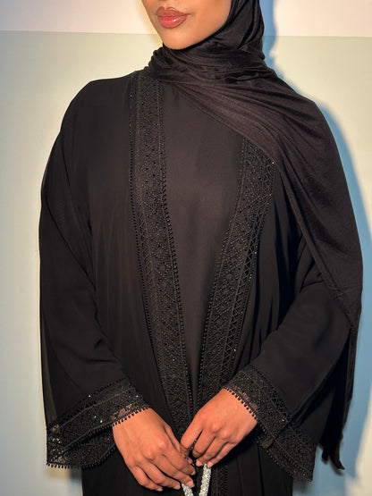 Ayah chiffon black gems abaya with inner slip dress