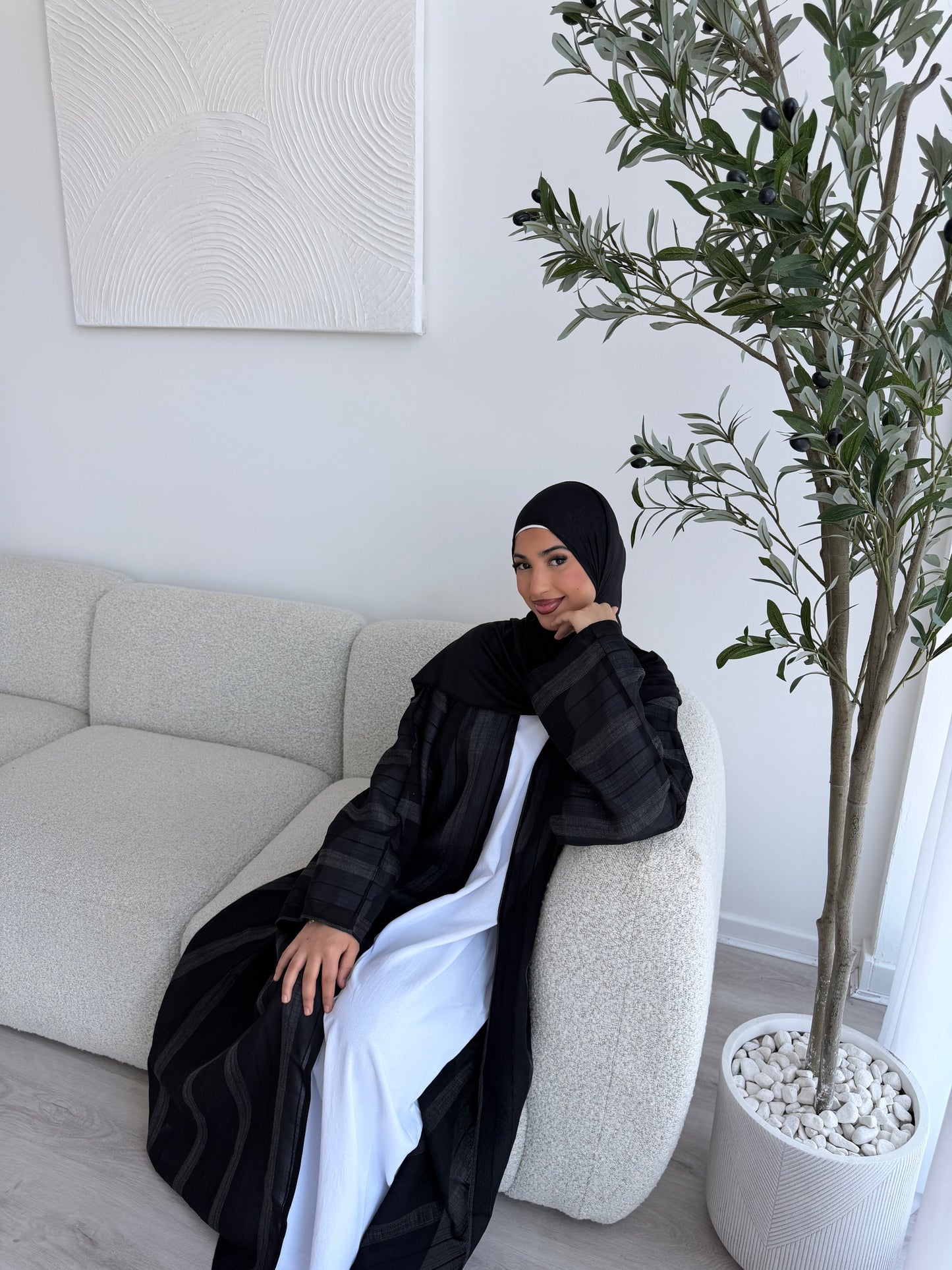 Essential striped open abaya