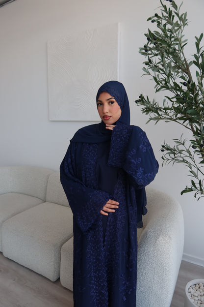 Aleena Floral printed chiffon abaya set with inner slip dress