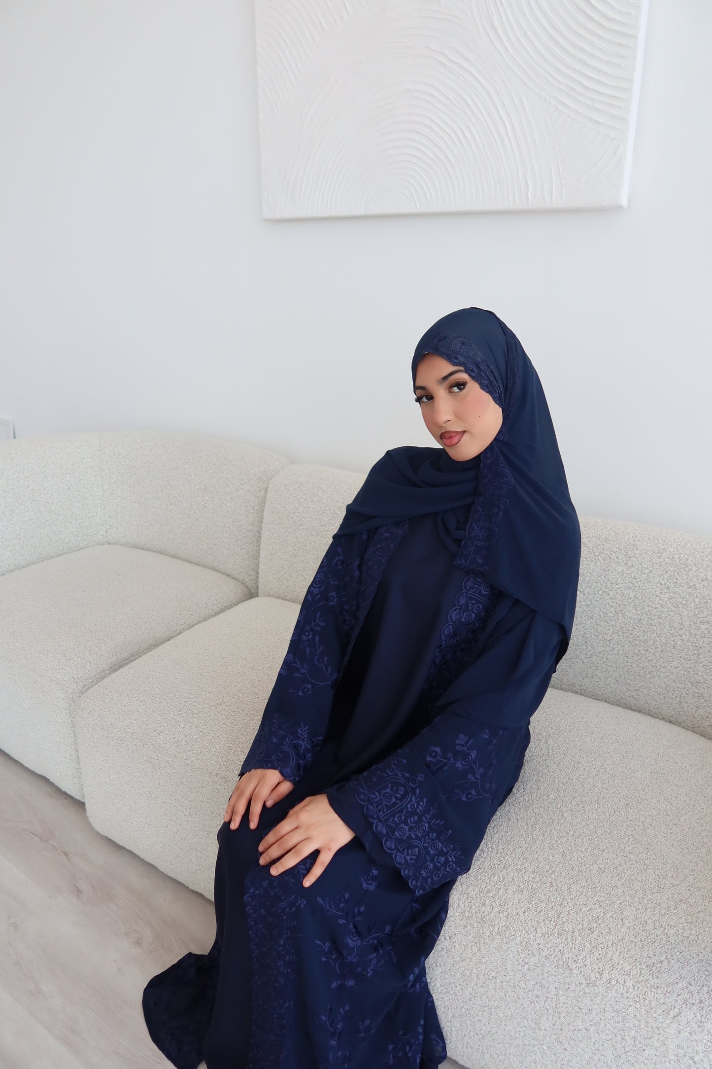Aleena Floral printed chiffon abaya set with inner slip dress