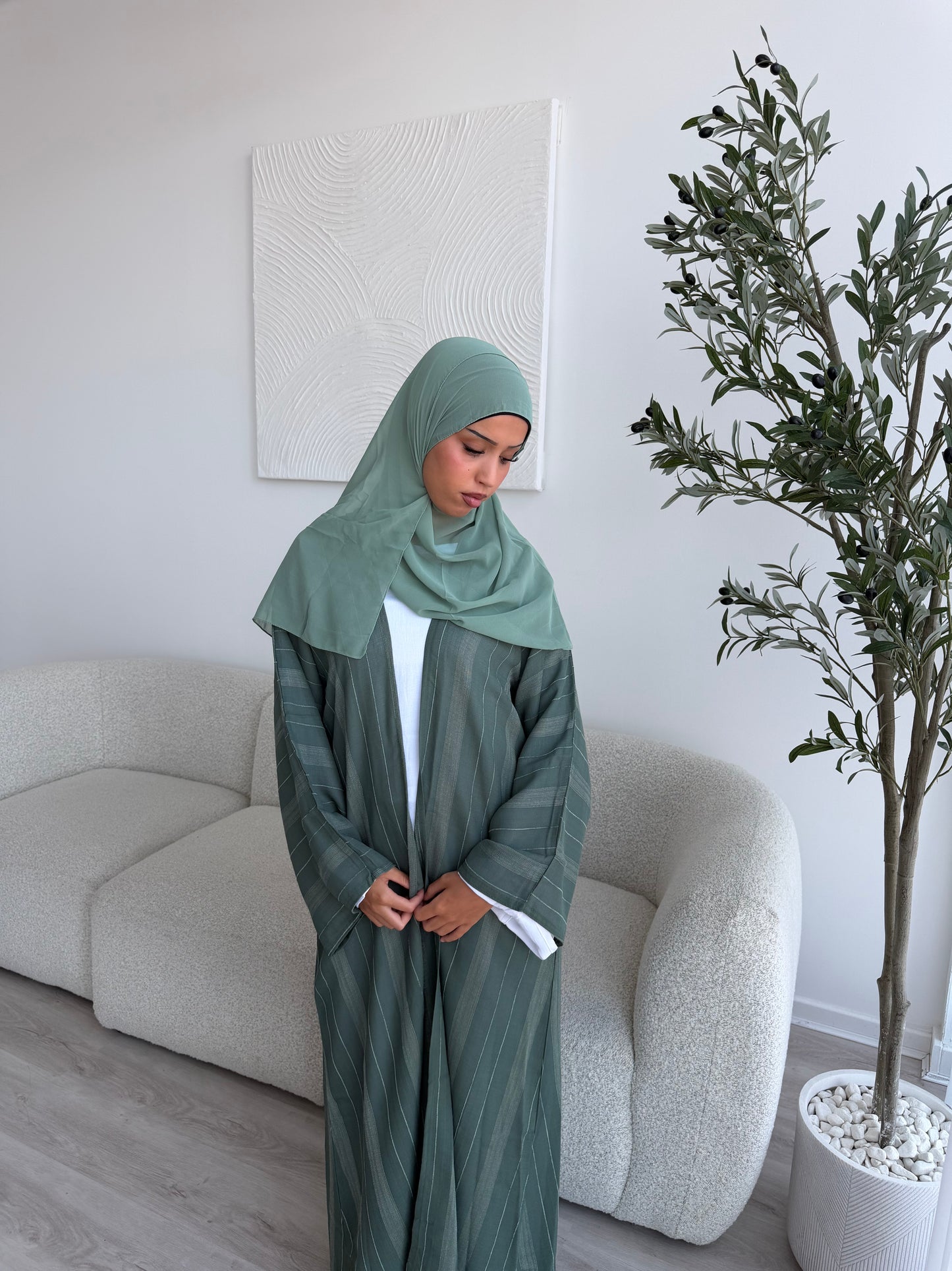 Essential striped open abaya