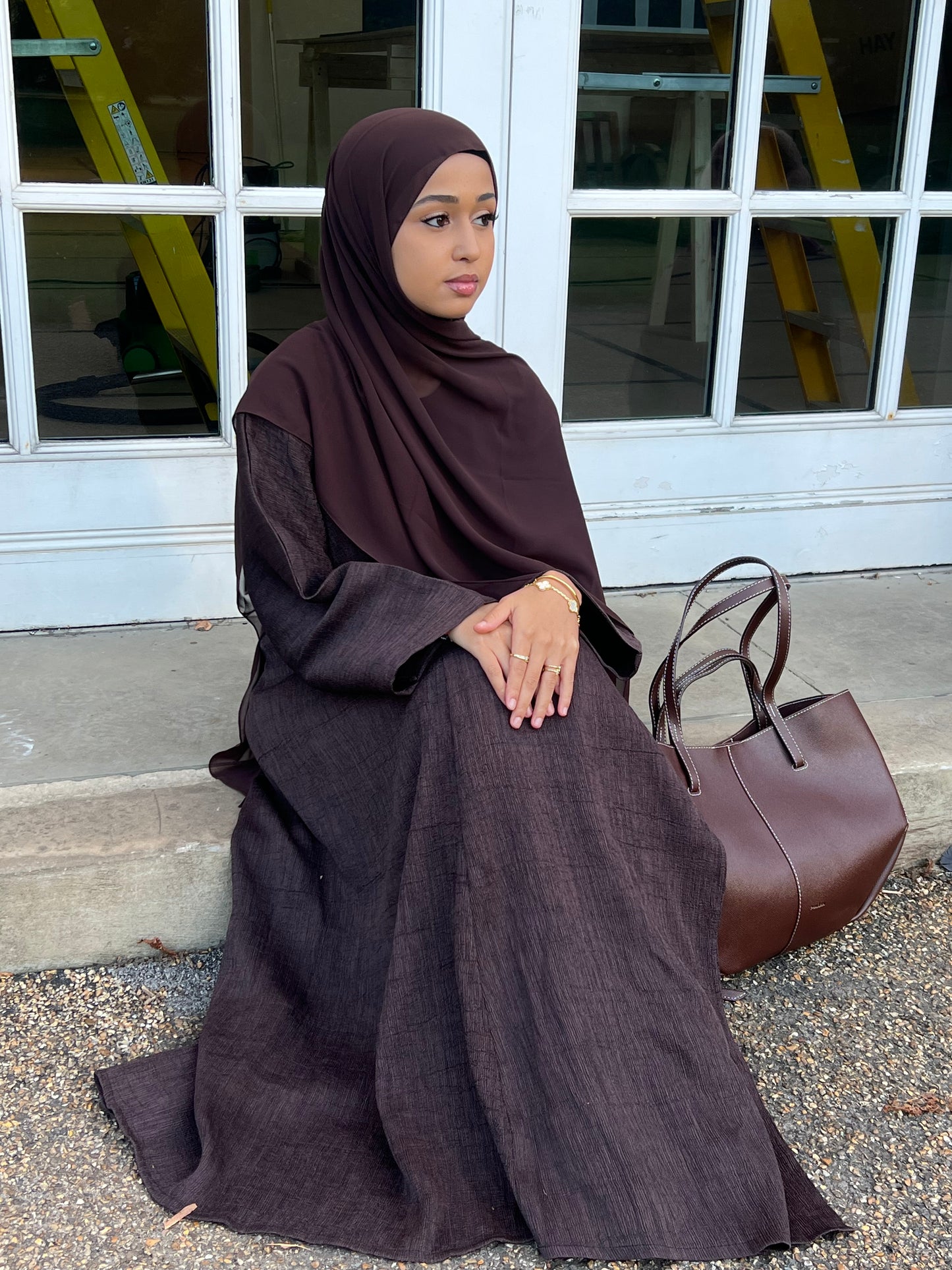 Rahma crushed linen open abaya