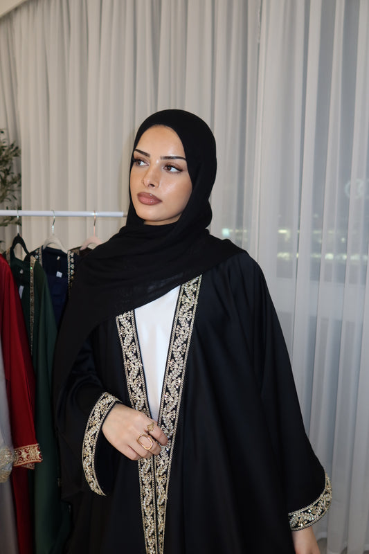 Midnight Black Eid Luxury Lace Open Abaya LIMITED EDITION DROP