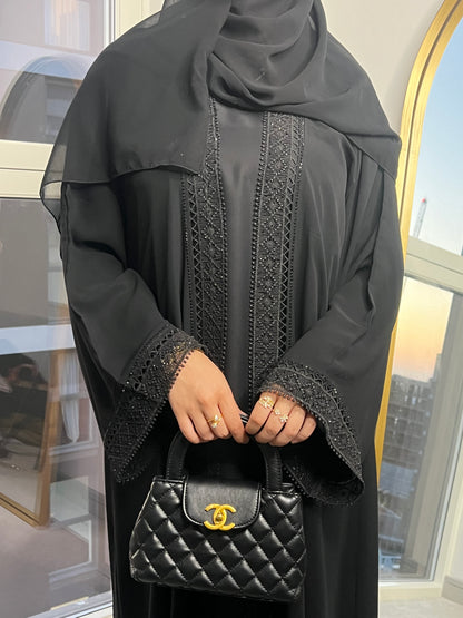 Ayah chiffon black gems abaya with inner slip dress