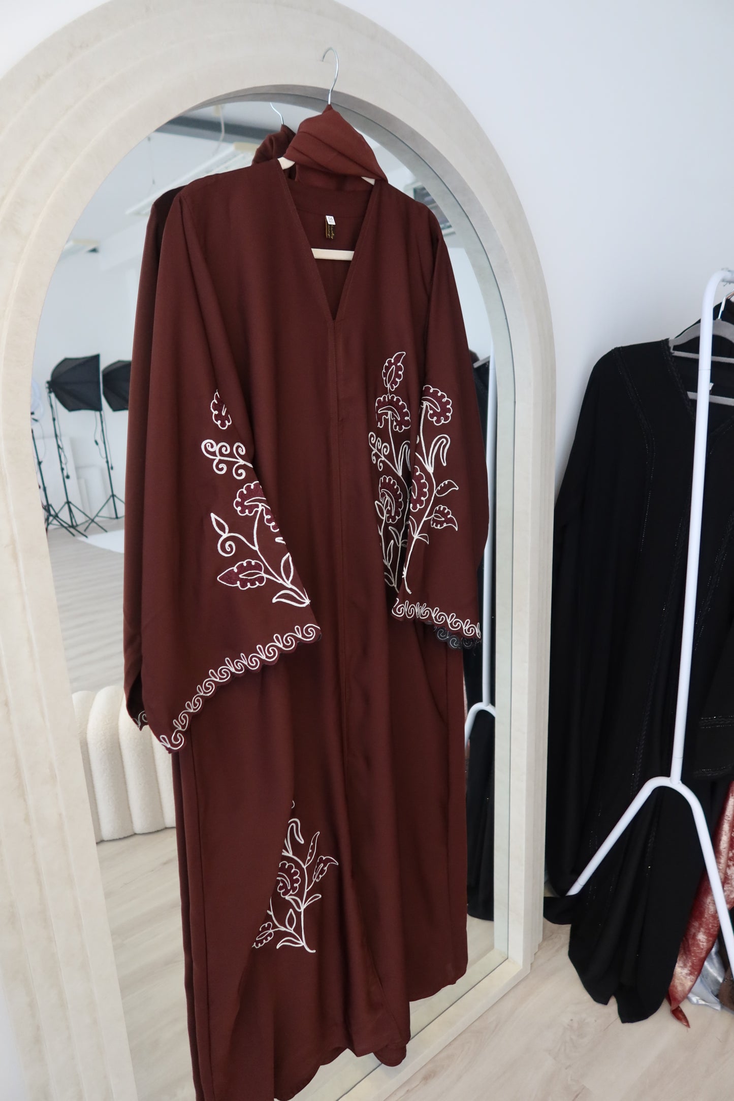 Zarina buttoned brown abaya with embroidery
