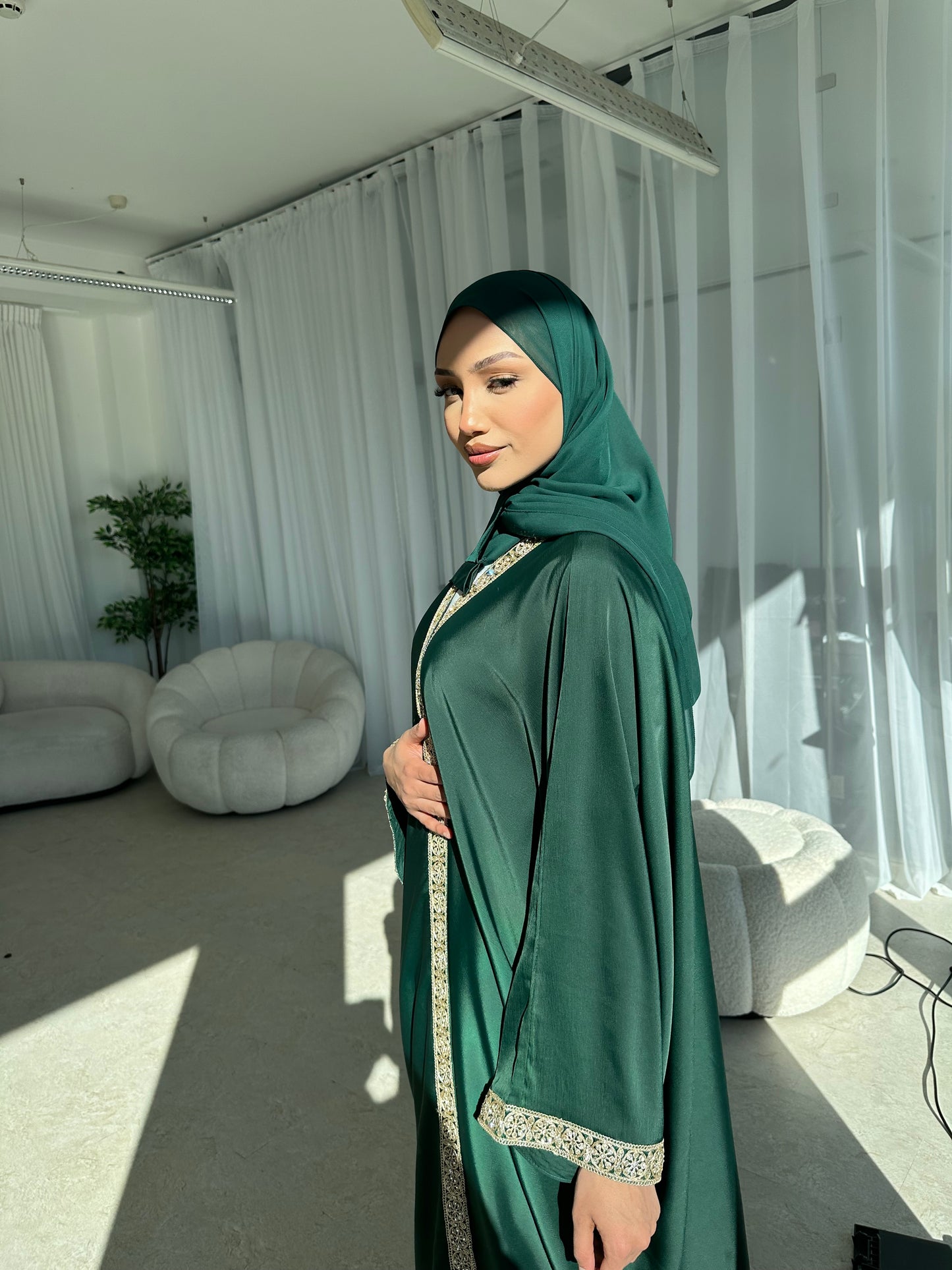 Emerald Green Luxury Lace Open Abaya LIMITED EDITION DROP