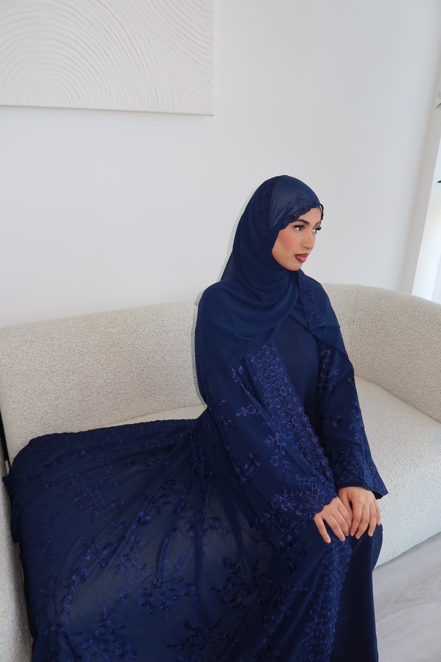 Aleena Floral printed chiffon abaya set with inner slip dress