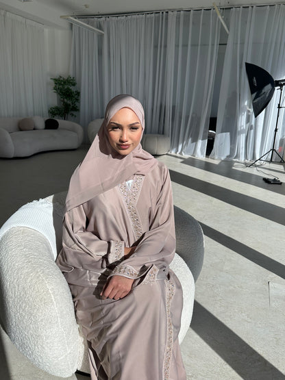 Blush Eid Luxury Lace Open Abaya LIMITED EDITION DROP