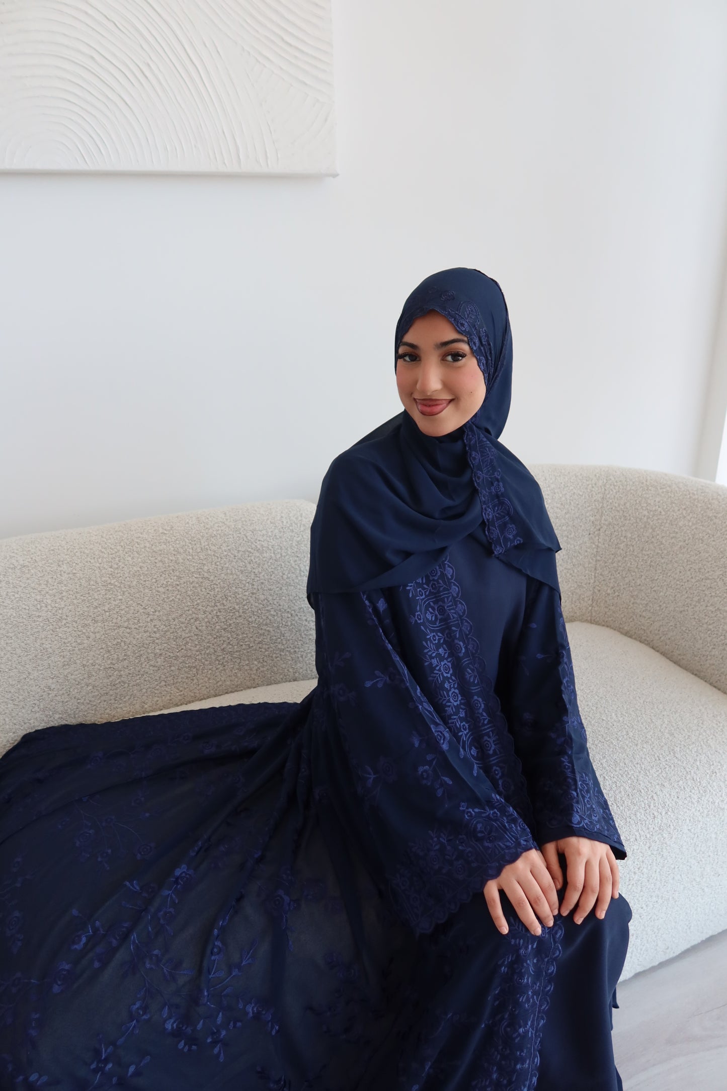 Aleena Floral printed chiffon abaya set with inner slip dress