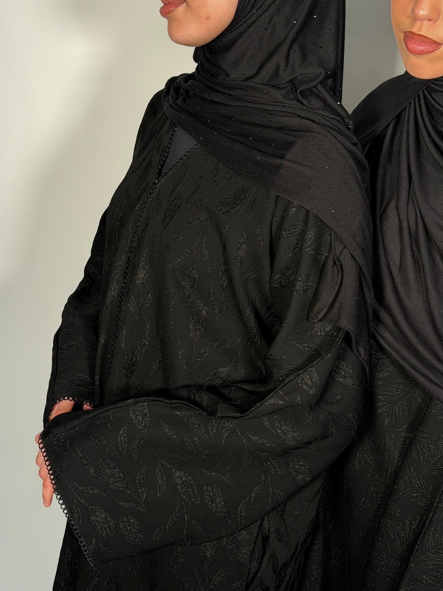 Omayra lace jacquard printed abaya