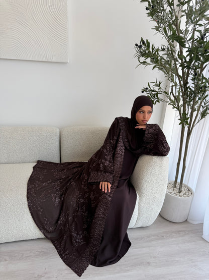 Aleena Floral printed chiffon abaya set with inner slip dress