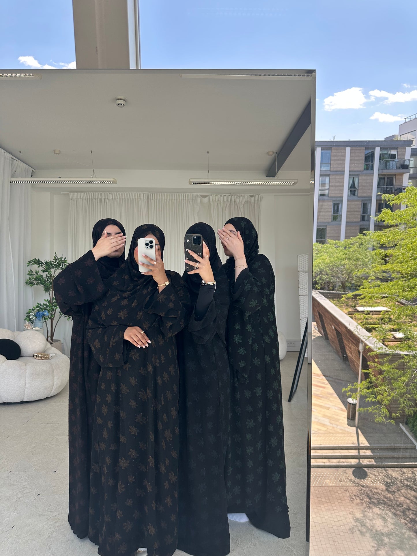 Sefina chiffon black gems abaya with matching chiffon gems hijab