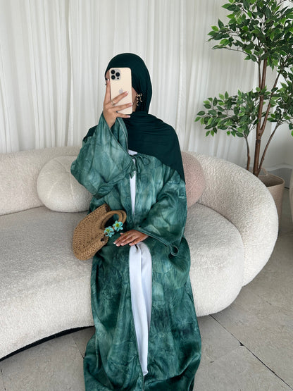 Bow tie up marble printed abaya