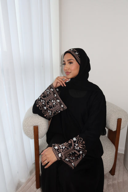 Maryam embroidery abaya with matching embroidery hijab