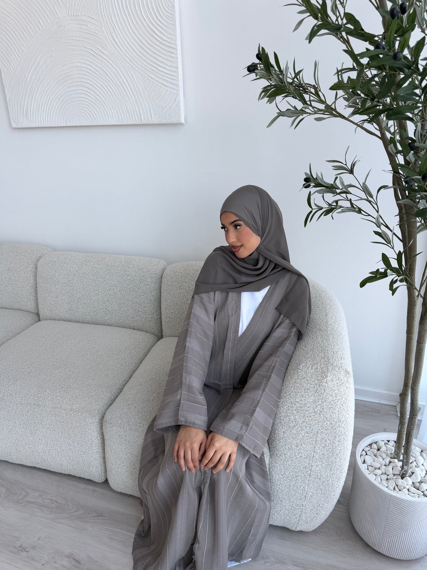 Essential striped open abaya