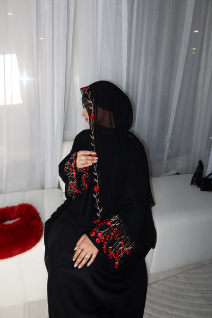 Zahra embroidery abaya with matching embroidery hijab