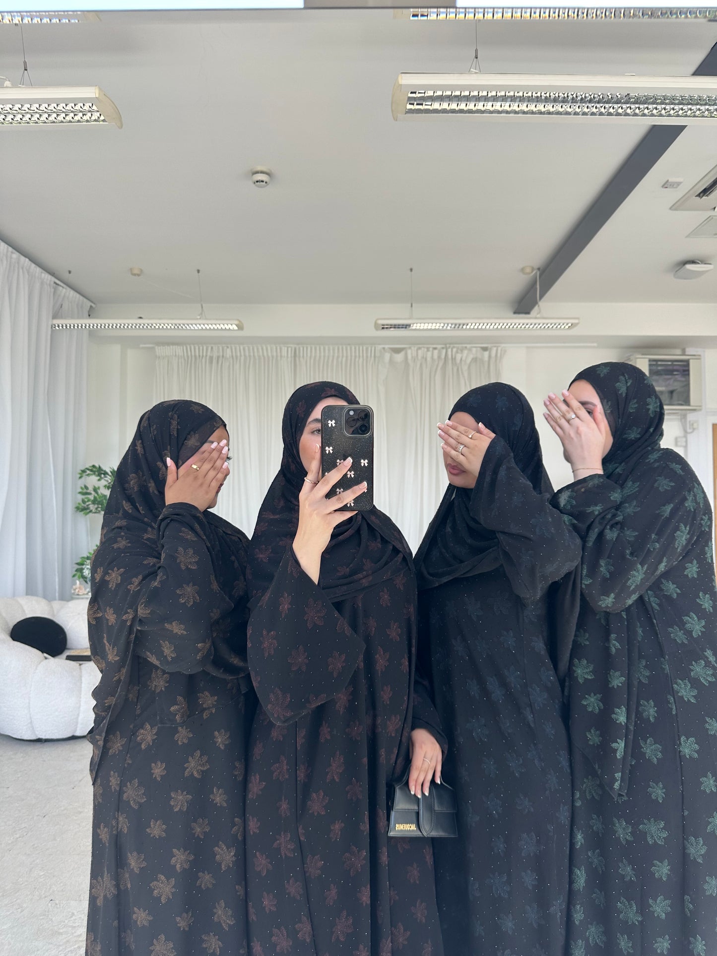 Sefina chiffon black gems abaya with matching chiffon gems hijab