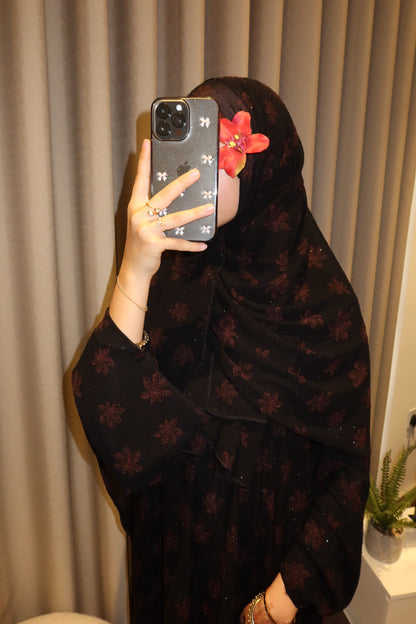 Sefina chiffon black gems abaya with matching chiffon gems hijab